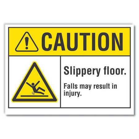 LYLE Slippery Floor Caution Reflective Label, 10 in H, 14 in W, , English, LCU3-0017-RD_14x10 LCU3-0017-RD_14x10