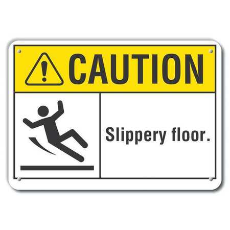 Lyle Reflective Slippery Floor Caution Sign, 10 in H, 14 in W, Aluminum, Horizontal , LCU3-0095-RA_14x10 LCU3-0095-RA_14x10