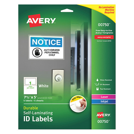 AVERY Avery® Easy Align® Self-Laminating ID Labels, 00750, 7-1/2" x 5", Pack of 5 7278200750