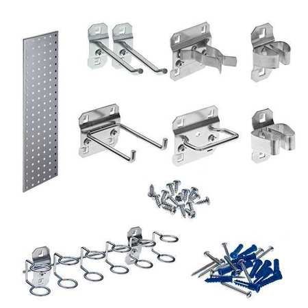 Triton Products Silver Tool Storage Kit with (1) 31.5 In. x 9 In. 18-Gauge Steel Square Hole Pegboard 8 pc. LocHook Assortment LBS31T-SLV