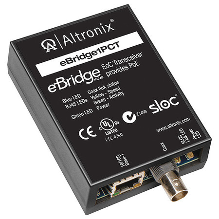 ALTRONIX PoE Transceiver, 1 Cam. Input, 2-1/2" W EBRIDGE1PCT