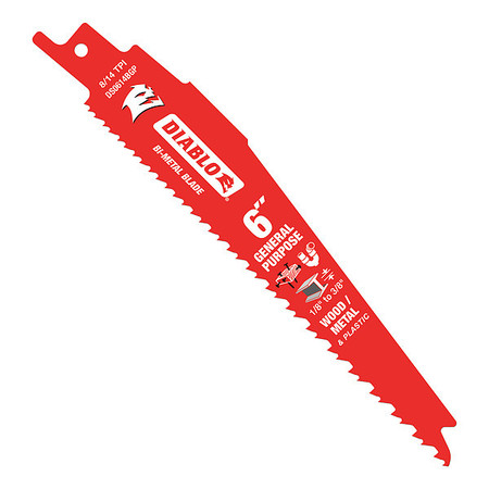 DIABLO 6" L x 8/14 TPI General Purpose Cutting Coated Bi-Metal Reciprocating Saw Blade, 25 PK DS0614BGP25