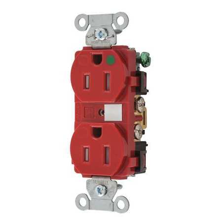 HUBBELL Receptacle, 15 A Amps, 125V AC, Flush Mount, Standard Duplex Outlet, 5-15R, Red 8200REDTRA