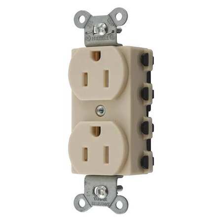 HUBBELL Receptacle, 15 A Amps, 125V AC, Flush Mount, Standard Duplex Outlet, 5-15R, Ivory SNAP5262ITRA