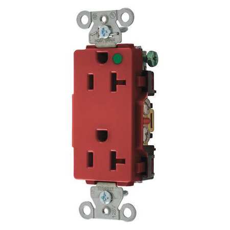 HUBBELL Receptacle, 20 A Amps, 125V AC, Flush Mount, Decorator Duplex Outlet, 5-20R, Red 2182RED