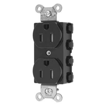 HUBBELL Receptacle, 15 A Amps, 125V AC, Flush Mount, Standard Duplex Outlet, 5-15R, Black SNAP5262BKTRA