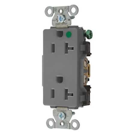 HUBBELL Receptacle, 20 A Amps, 125V AC, Flush Mount, Decorator Duplex Outlet, 5-20R, Gray 2182GY