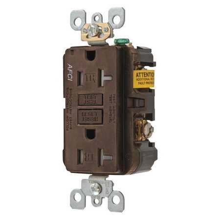 HUBBELL Receptacle, 20 A Amps, 125V AC, Flush Mount, Standard Duplex Outlet, 5-20R, Brown AFR20TR