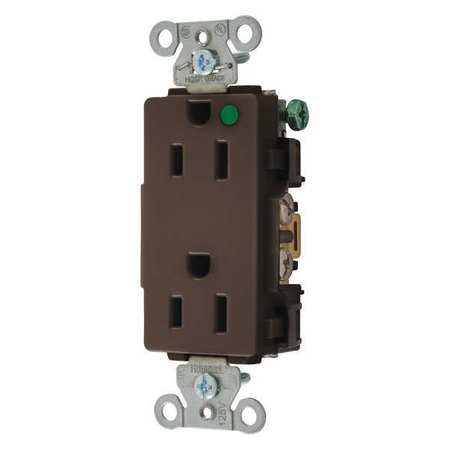 HUBBELL Receptacle, 15 A Amps, 125V AC, Flush Mount, Standard Duplex Outlet, 5-15R, Brown 2172