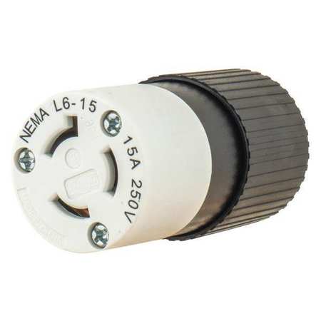 ZORO SELECT Locking Connector Black/White Nylon 15A L6-15R 70615NC