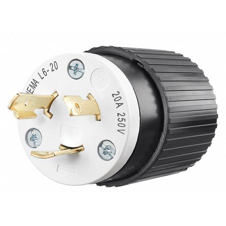 Zoro Select Locking Plug, Black/Wht, 250VAC, 2.0 HP, 20A 70620NP