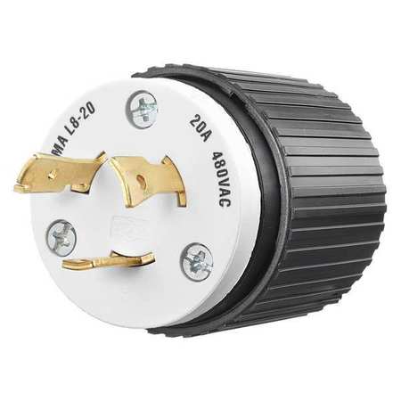 ZORO SELECT Locking Plug, Black/Wht, 480VAC, 3.0 HP, 20A 70820NP
