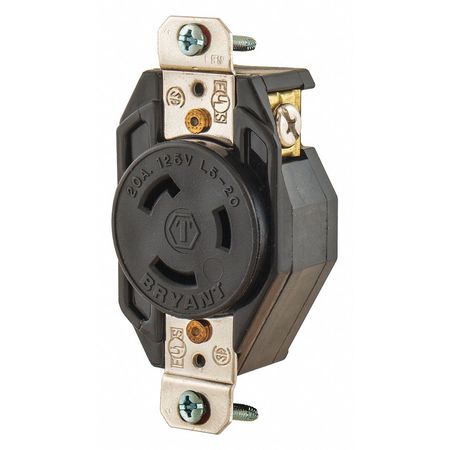 ZORO SELECT Locking Receptacle, Black, 125VAC, 1 HP, 20A 70520FR