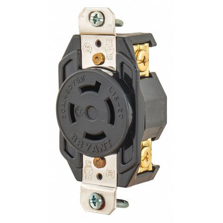 ZORO SELECT Locking Receptacle, Black, 480VAC, 5 HP, 20A 71620FR