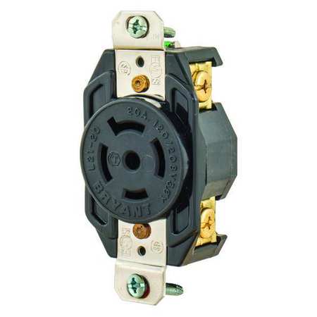 ZORO SELECT Locking Receptacle, Black, 120/208VAC, 20A 72120FR