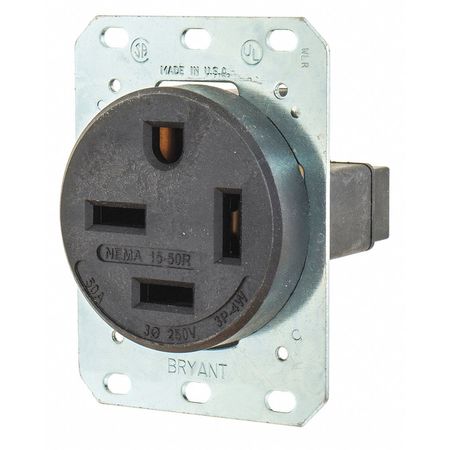 ZORO SELECT Receptacle, 50 A Amps, 250V AC, Flush Mount, Single Outlet, 15-50R, Black 8450FR