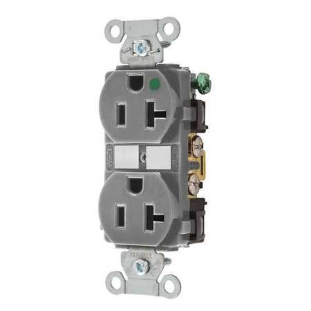 ZORO SELECT Receptacle, 20 A Amps, 125V AC, Flush Mount, Standard Duplex Outlet, 5-20R, Gray 8300HBGRY