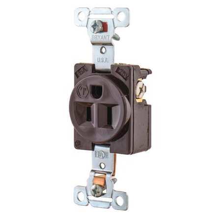 Zoro Select Receptacle, 15 A Amps, 125V AC, Flush Mount, Single Outlet, 5-15R, Brown 5261