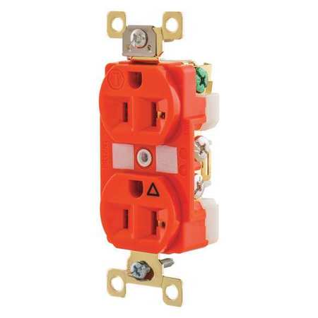 ZORO SELECT Receptacle, 20 A Amps, 125V AC, Flush Mount, Standard Duplex Outlet, 5-20R, Orange BRY5362IG