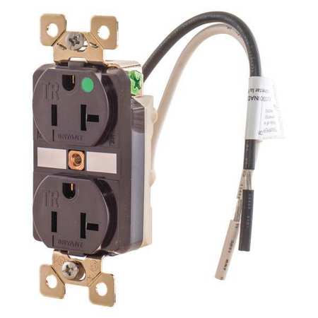 ZORO SELECT Receptacle, 20 A Amps, 125V AC, Flush Mount, Standard Duplex Outlet, 5-20R, Brown BRY8300TR