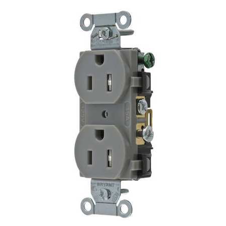 ZORO SELECT Receptacle, 15 A Amps, 125V AC, Flush Mount, Standard Duplex Outlet, 5-15R, Gray CBRS15GRYWRTR