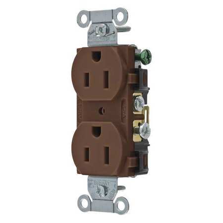 ZORO SELECT Receptacle, 15 A Amps, 125V AC, Flush Mount, Standard Duplex Outlet, 5-15R, Brown CRS15