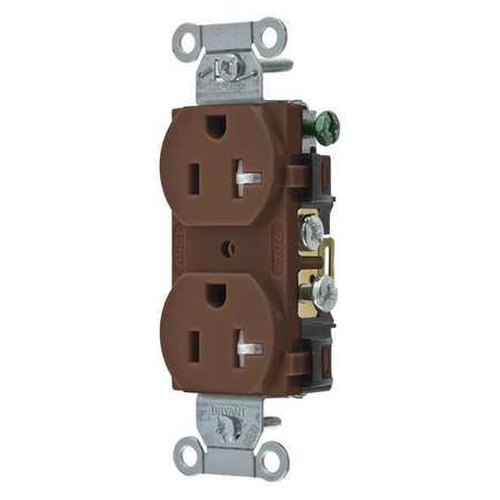 ZORO SELECT Receptacle, 20 A Amps, 125V AC, Flush Mount, Standard Duplex Outlet, 5-20R, Brown CRS20TR