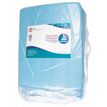 DYNAREX Disposable Underpads, 30x30In, 105 g, PK100 1347