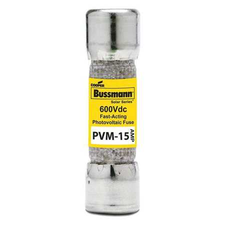 EATON BUSSMANN Midget Fuse, PVM Series, Fast-Acting, 15A, Not Rated, Non-Indicating, 50kA at 600V DC PVM-15