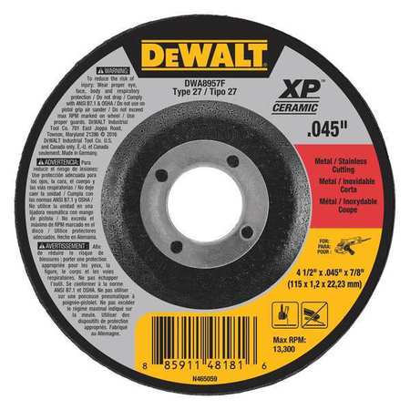 DEWALT 4-1/2 X .045" X 7/8" Type 27 Metal/ Stainless Cutting Wheel DWA8957F