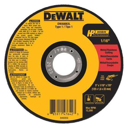 Dewalt 5" x 1/16" x 7/8" T1 High Performance Cut-off Wheel DWA8063L