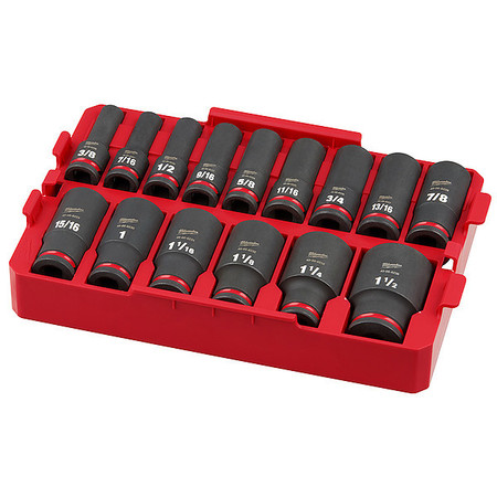 MILWAUKEE TOOL 1/2 in Drive Socket Set SAE 15 Pieces 3/8 in to 1 1/2 in , Chrome 49-66-6817