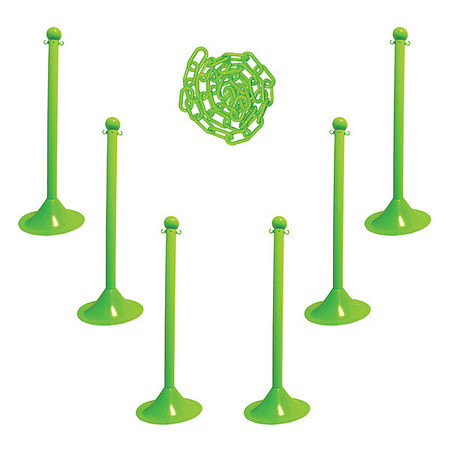 ZORO SELECT Barrier Post Kit, 41" H, Safety Green 71014-6