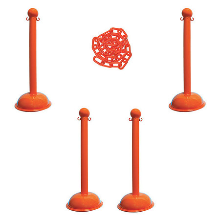 Zoro Select Barrier Post Kit, 41" H, Safety Orange 71312-4