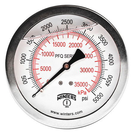 WINTERS Pressure Gauge, 0 to 5000 psi, 1/4 in MNPT, Silver PFQ1556