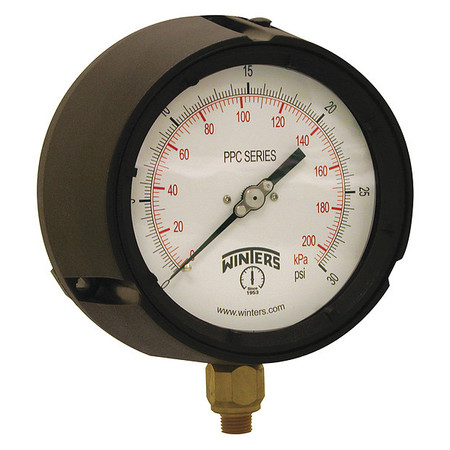 WINTERS Pressure Gauge, 0 to 30 psi, 1/4 in MNPT, Black PPC5082-G-SG.
