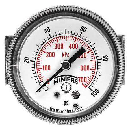WINTERS Pressure Gauge, 0 to 100 psi, 1/4 in MNPT, Black P9U901407UC