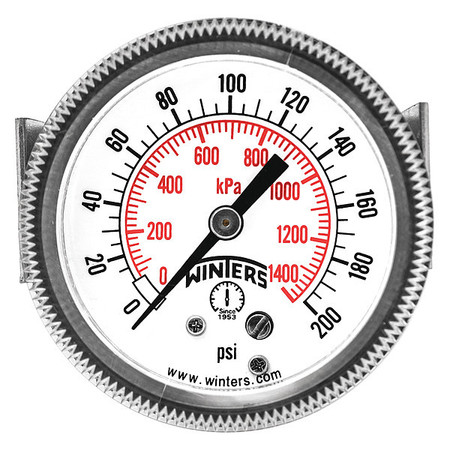WINTERS Pressure Gauge, 0 to 200 psi, 1/4 in MNPT, Black P9U901410UC