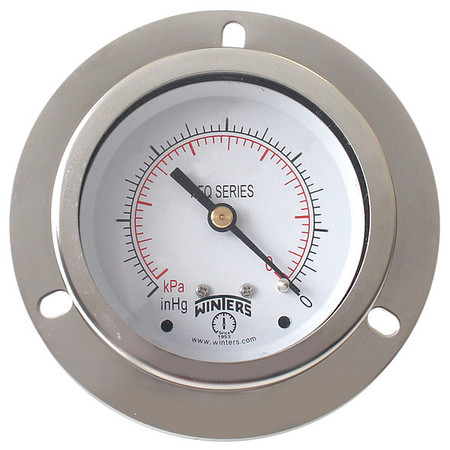 WINTERS Pressure Gauge, 0 to 15 psi, 1/4 in MNPT, Silver PFQ901-DRY-25FF