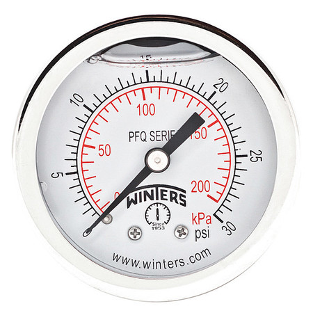 Winters Pressure Gauge, 0 to 30 psi, 1/4 in MNPT, Silver PFQ2487-DRY-2FF
