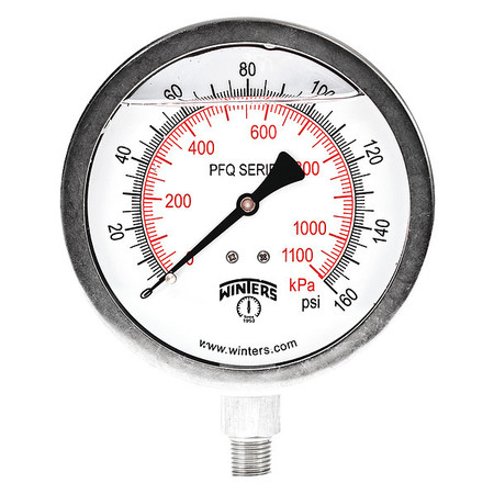 WINTERS Pressure Gauge, 0 to 160 psi, 1/4 in MNPT, Silver PFQ772-DRY