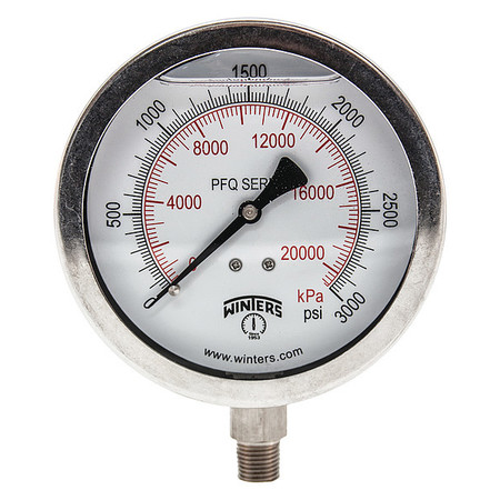 WINTERS Pressure Gauge, 0 to 3000 psi, 1/4 in MNPT, Silver PFQ1531-DRY