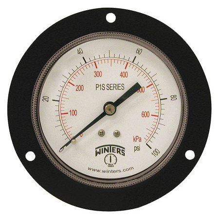 WINTERS Pressure Gauge, 0 to 100 psi, 1/4 in MNPT, Black P1S564