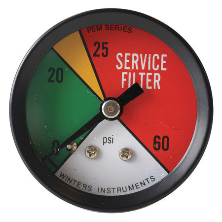 Winters Pressure Gauge, 0 to 60 psi, 1/8 in MNPT, Black PEM1401-CD