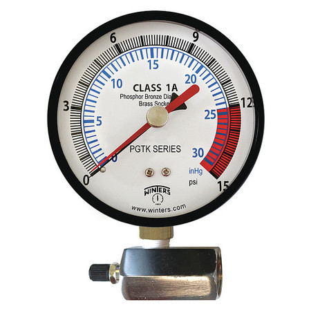 Winters Pressure Gauge, 0 to 15 psi, 1/4 in MNPT, Black PGTK315CM