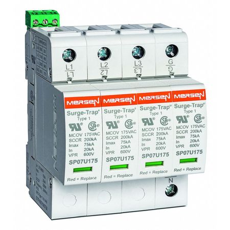 MERSEN Surge Protection Device, 3 Phase, 480V AC Wye, 4 Poles, 5 Wires STP480YN07