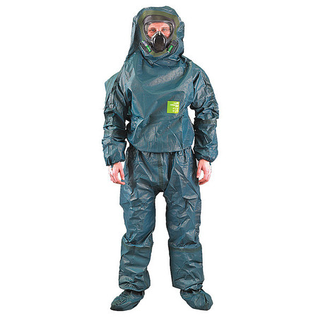 Ansell Coveralls, Green, Chemical Barrier Laminate, Zipper 68-4000