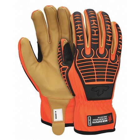 MCR SAFETY Hi-Vis Cut Resistant Coated Mechanics Gloves, A5 Cut Level, Uncoated, XL, 1 PR MC503XL