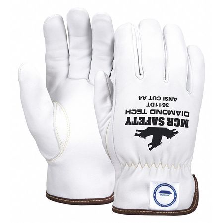 MCR SAFETY Leather Gloves, White, XL, PR 3611DTXL