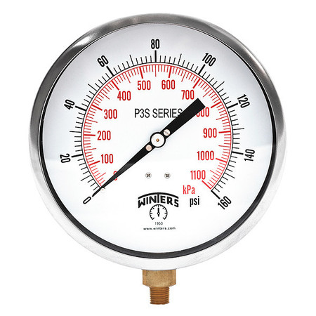 WINTERS Pressure Gauge, 0 to 160 psi, 1/4 in MNPT, Black P3S6087